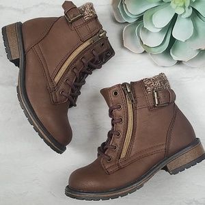 *KIDS* Brown Zip-Up Lace-Up Boots with Buckle 10